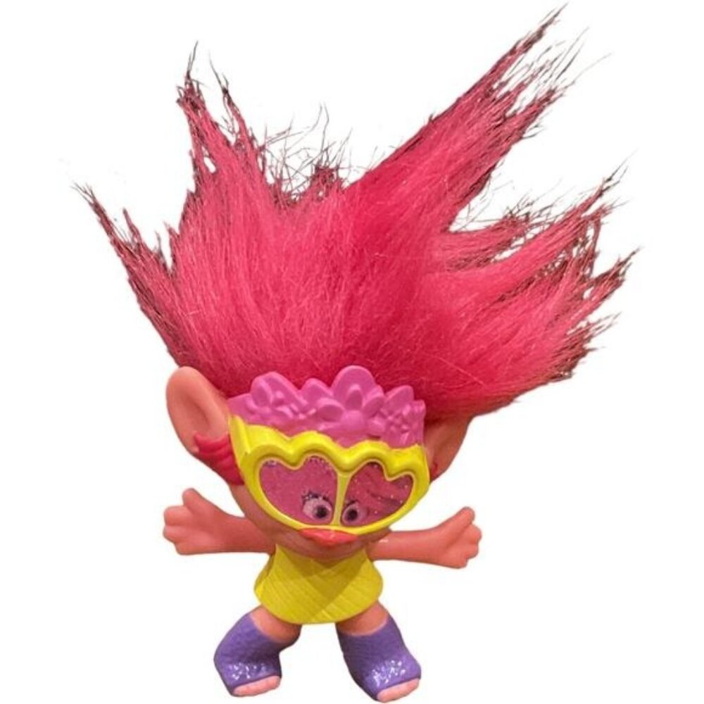 Happy Poppy Pink Troll Doll Purple Boots And Yellow Heart Glasses Arms Move
